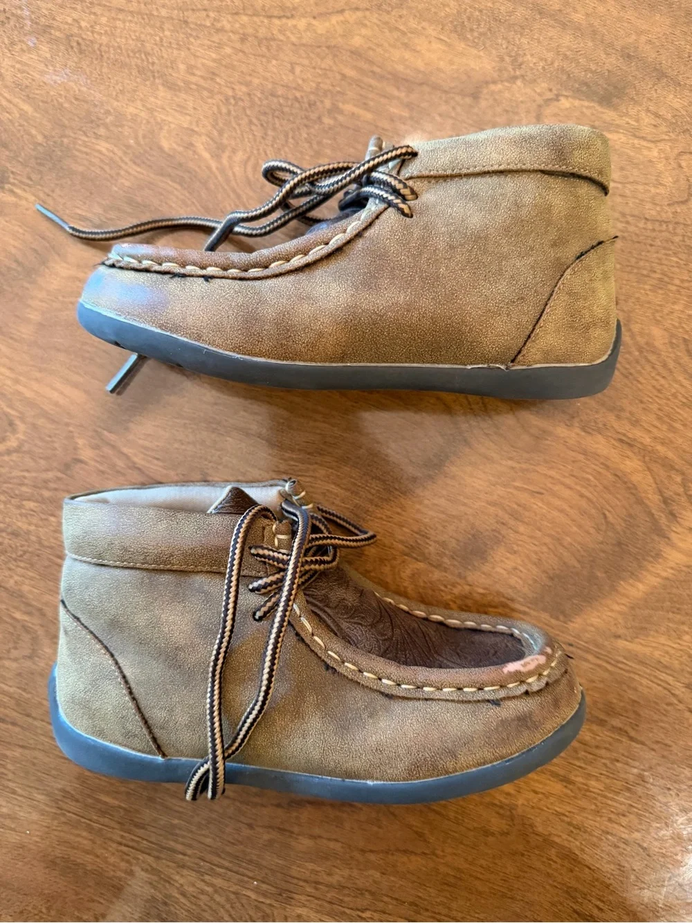 Twister Kids Brown Suede Moccasin Shoes with Embossed Leather